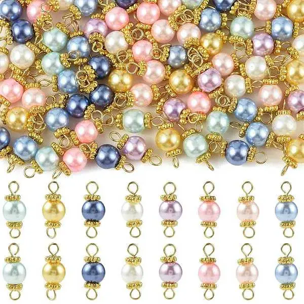 96Pcs 8 Colors Glass Pearl Connector Charms