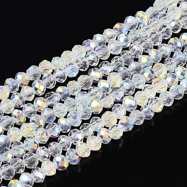 AB Color Plated Transparent Glass Rondelle Beads Strands