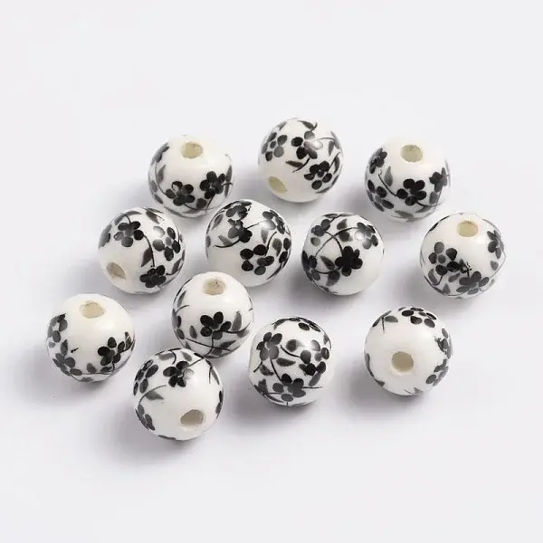 Floral Printed Porcelain Beads