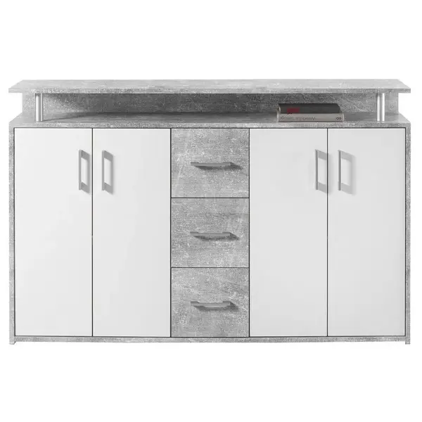 Carryhome ŠIROKÁ KOMODA, šedá, bílá, 139/90/34 cm