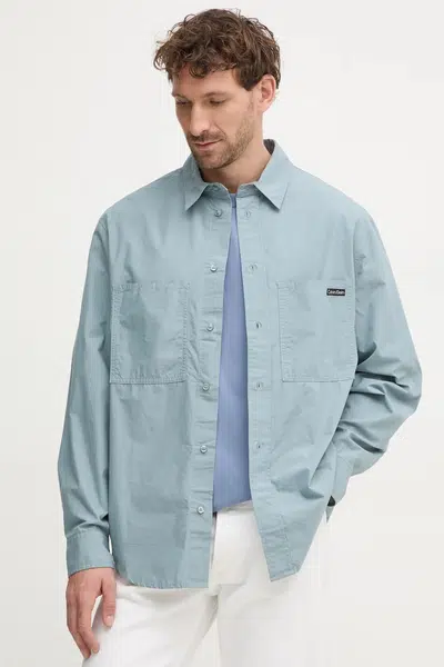 Bavlněná košile Calvin Klein Jeans modrá barva, relaxed, s klasickým límcem, J30J326721