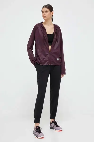 Mikina Dkny dámská, vínová barva, s kapucí, vzorovaná, DP3J8949
