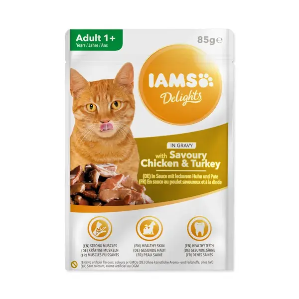IAMS Delights Adult kuře a krůta masem v omáčce kapsička 85 g