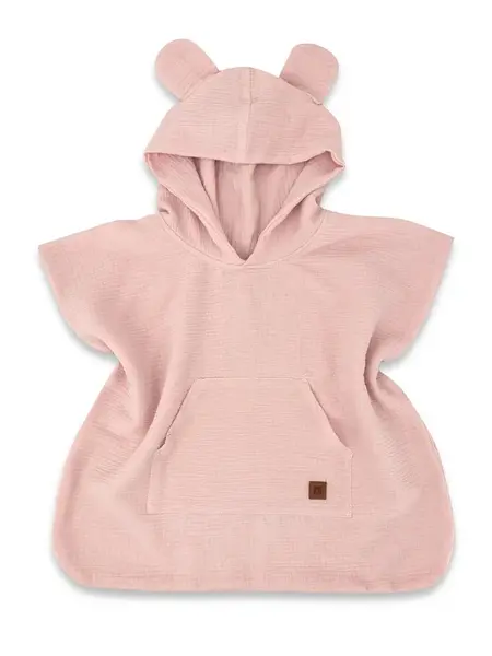 Baby Nellys Dětské mušelínové pončo lux s kapucí Teddy, rychleschnoucí, pudrově růžové