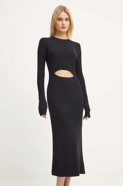 Vlněné šaty Diesel M-PELAGOS černá barva, midi, A11176.0BMAI