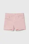 Dětské riflové kraťasy Guess růžová barva, hladké, nastavitelný pas