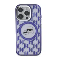 Zadní kryt Karl Lagerfeld IML Monogram K&CH Heads MagSafe pro Apple iPhone 16 Pro Max, fialová
