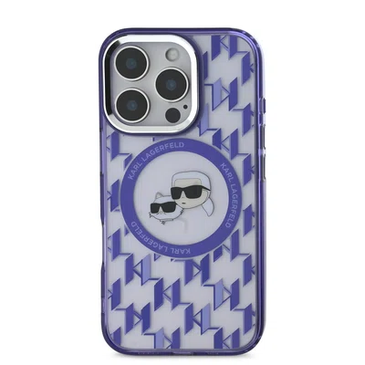 Zadní kryt Karl Lagerfeld IML Monogram K&CH Heads MagSafe pro Apple iPhone 16 Pro Max, fialová