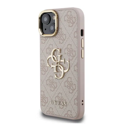 Zadní kryt Guess PU 4G Metal Logo Stand Camera Frame pro Aplle iPhone 14, růžová