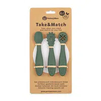 PETITE&MARS Set 3 ks silikonových tréninkových lžiček Take&Match  Misty Green 6m+