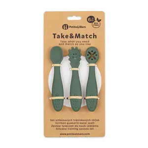 PETITE&MARS Set 3 ks silikonových tréninkových lžiček Take&Match  Misty Green 6m+