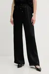 Kalhoty BOSS dámské, černá barva, široké, high waist, 50541835