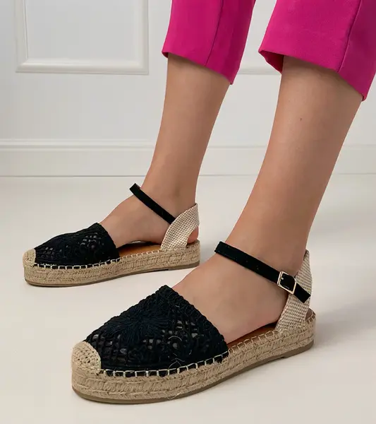 Gemre Black lace espadrille sandals Santos