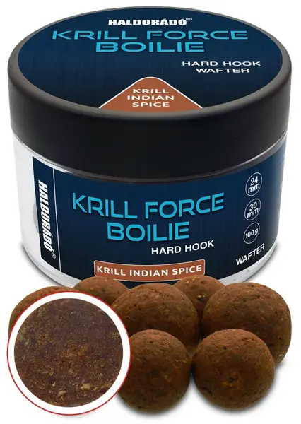 Haldorádó tvrzené boilie krill force hard hook boilies wafters 100 g 24/30 mm - indian spice