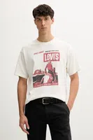 Bavlněné tričko Levi's pánské, béžová barva, s potiskem, 87373