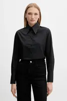 Bavlněná košile Silvian Heach MASKA dámská, černá barva, regular, s klasickým límcem, GPA25512CA