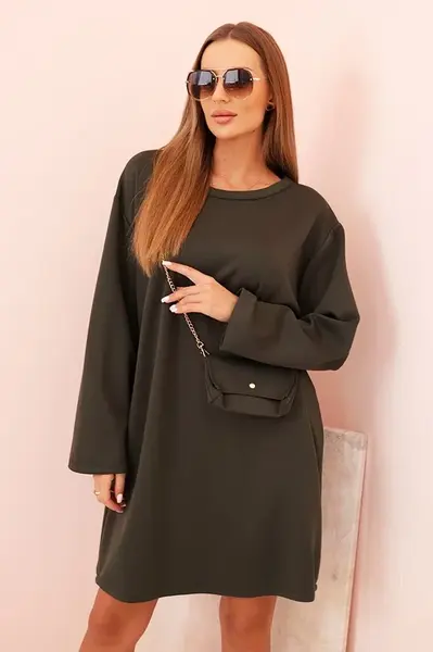 Kesi Włoski Dámská viskózová sukýnka Plus Size s kabelkou na řetízku khaki