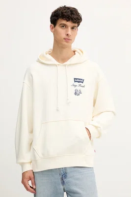 Bavlněná mikina Levi's pánská, béžová barva, s kapucí, s potiskem, A2639