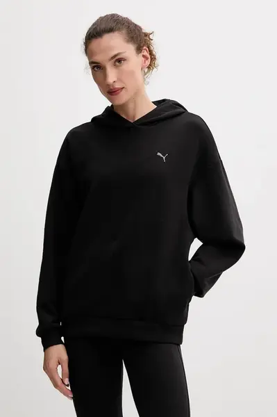 Mikina Puma dámská, černá barva, s kapucí, s potiskem, 527460
