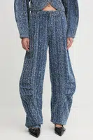Kalhoty Rotate dámské, modrá barva, široké, high waist, 1142001603