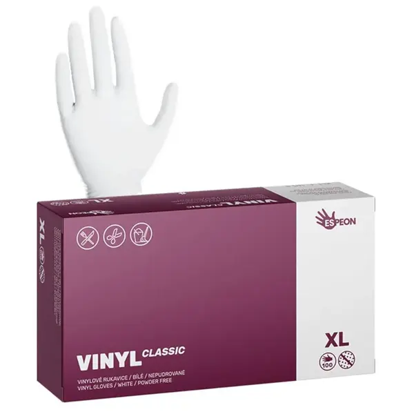 Vinylové rukavice Espeon Vinyl Classic - 100 ks, bílé, nepudrované, velikost XL (100045)