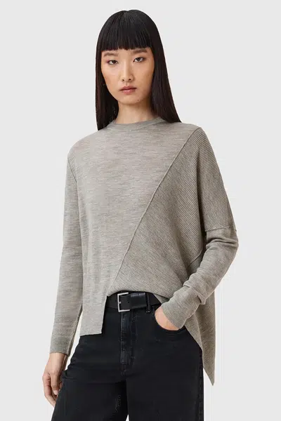 Vlněný svetr AllSaints ISLA dámský, šedá barva, W004KD