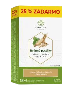 APOROSA Bylinné pastilky šalvia, ženšen, vitamín C 18+6 pastilek 24 ks