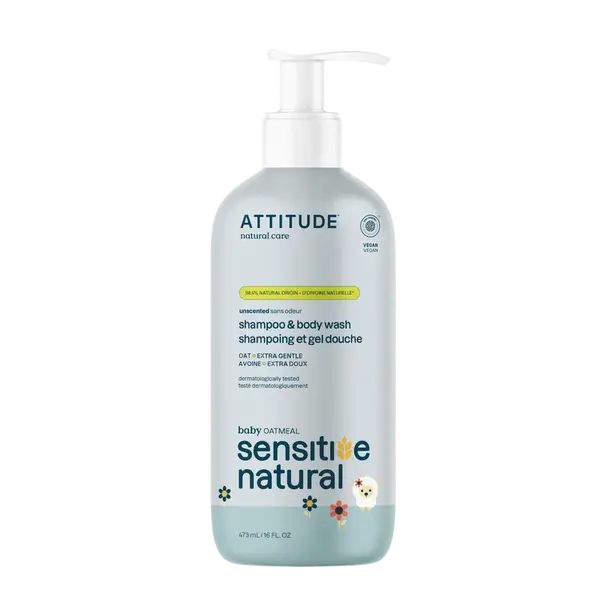 ATTITUDE 2v1 detské telové mydlo a šampón pre citlivú pokožku s ovsom, sensitive skin baby 473 ml