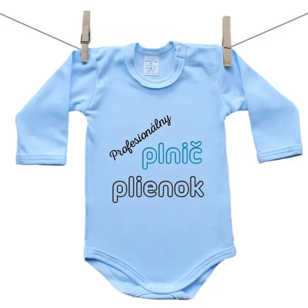 Boodyy Modré body s dlhým rukávom Profesionálny plnič plienok 86 (12-18 mesiacov)