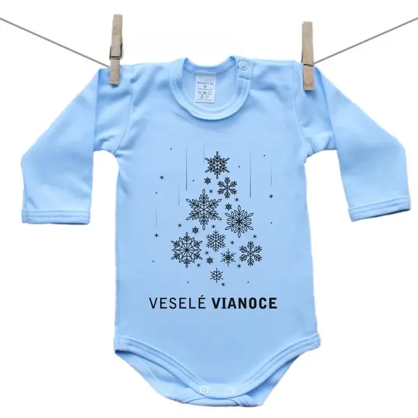 Boodyy Modré body s dlhým rukávom Veselé Vianoce 62 (2-4 mesiace)