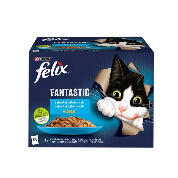 Felix Fantastic kapsičky pre mačky losos, platesa, tuniak, treska v želé 12×85 g