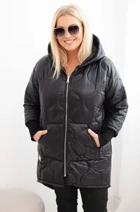 Kesi Włoski Dámská bunda Plus Size prošívaná s kapucí černá