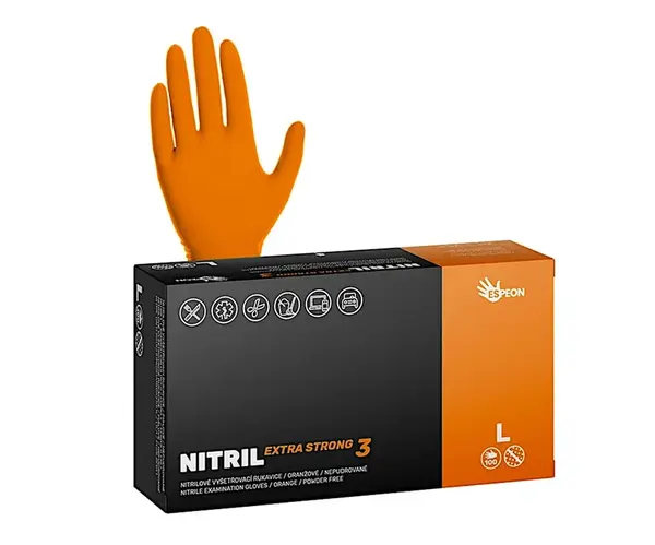 Silné nitrilové zdrsněné rukavice Espeon Nitril Extra Strong 3 - 100 ks, oranžové, velikost L (100065) + dárek zdarma