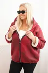 Kesi Włoski Dámská bunda Plus Size s kapucí a beránkem bordová