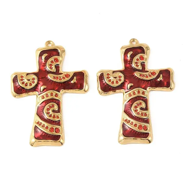 304 Stainless Steel Enamel Rhinestone Big Pendants