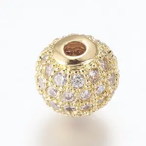 Brass Micro Pave Cubic Zirconia Beads