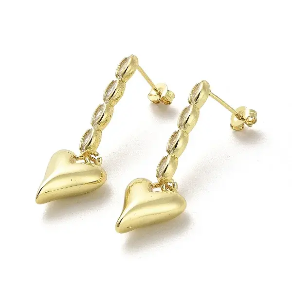 Heart Rack Plating Brass Micro Pave Clear Cubic Zirconia Dangle Stud Earrings