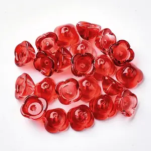 4-Petal Transparent Spray Painted Glass Bead Caps
