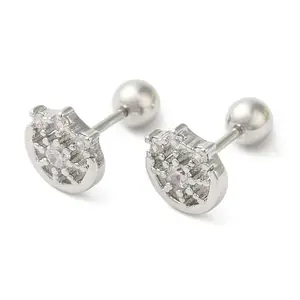 Flat Round Brass Micro Pave Clear Cubic Zirconia Cartilage Earrings