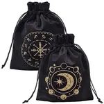2Pcs 2 Styles Printed Velvet Drawstring Storage Bags for Tarot Card