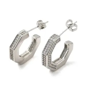 Brass Micro Pave Clear Cubic Zirconia Stud Earrings for Women