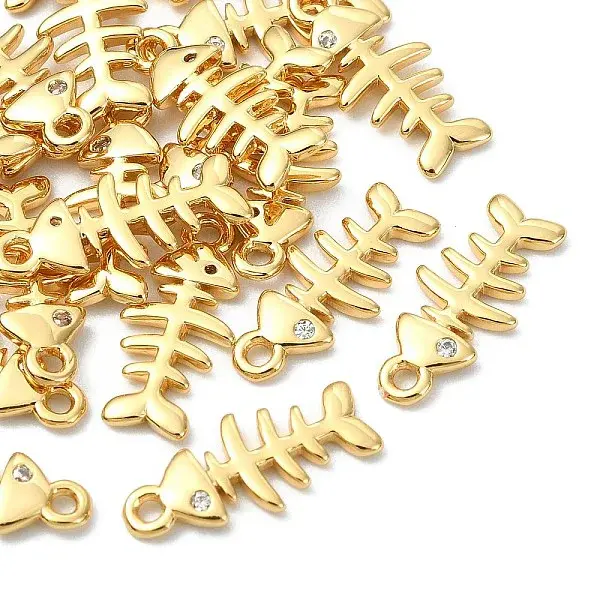 SHEGRACE Brass Micro Pave Cubic Zirconia Fishbone Charms