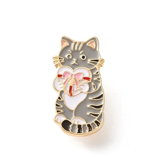 Cat Shape with Pink Bow Present Enamel Pins