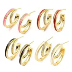 Enamel Round Stud Earrings with Cubic Zirconia
