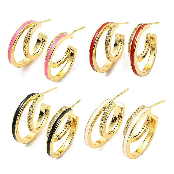 Enamel Round Stud Earrings with Cubic Zirconia