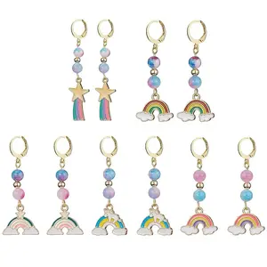 Rainbow Natural White Jade(Dyed) Hoop Earrings