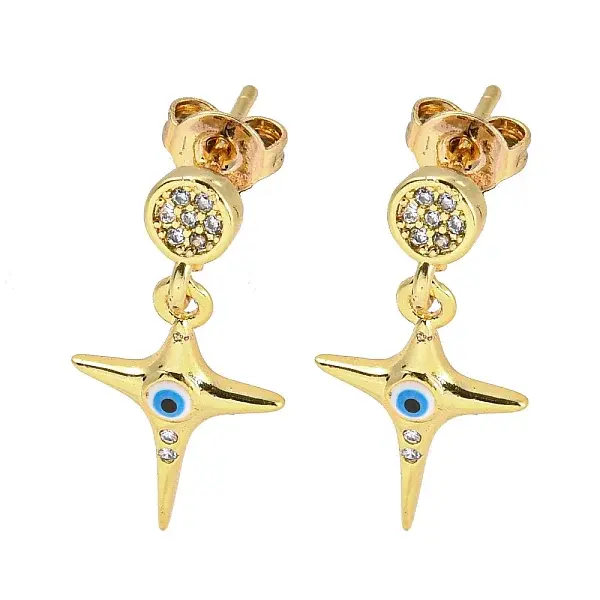 Star Golden Brass Dangle Stud Earrings