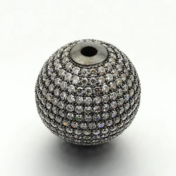 Brass Micro Pave Cubic Zirconia Round Beads
