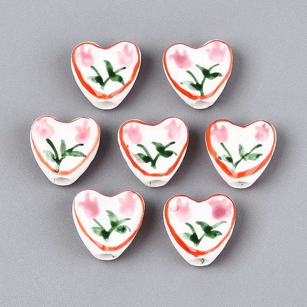 Hand Painted Tulip Flower Porcelain Ceramic Beads