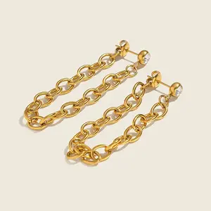 304 Stainless Steel Cable Chain Tassel Stud Earrings